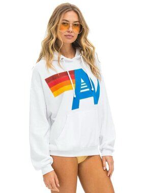 Aviator Nation Logo Stitch Pullover Hoodie in White